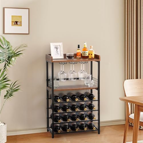 Wine Rack Freestanding Floor with Glass Holder, 20 Bottle Wine Bottle Rack - image 1