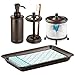 mDesign Metal Soap Dispenser Pump, Toothbrush Holder Stand, Vanity Towel Tray, Glass Canister - Set of 4, Clear/Bronze
