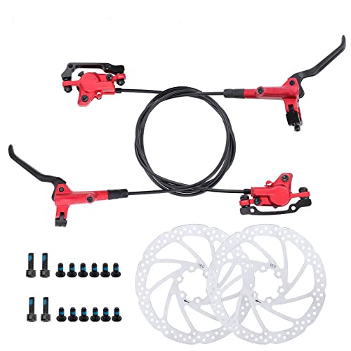 Frein bilatéral hydraulique pour vélo en aluminium rouge avec paire de disques et durites