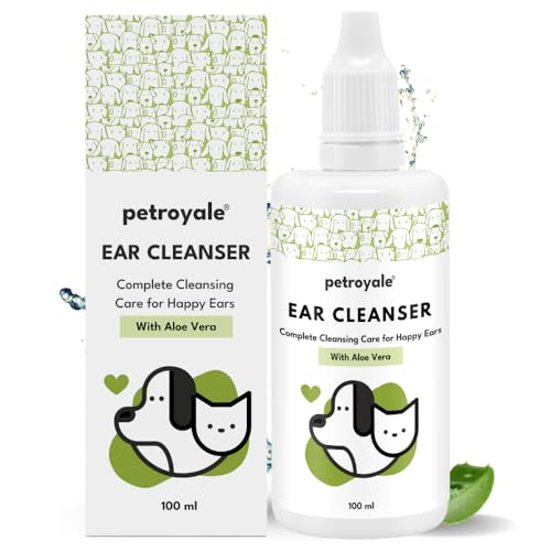 Petroyale Ear Cleanser for Dogs and Cats | Effective & Gentle Formula | Remove Dirt, Excess Wax, Mites | Improves Hearing | Relives Itching | Dog Ear Cleaner Solution with Tris EDTA Buffer - 100ml