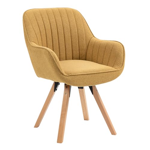 Meuble Cosy Chaise Salle à Manger Scandinave Fauteuil Coiffeuse Siège Pivotant avec Accoudoirs pour Chambre Salon Cuisine Bureau, Rembourré en Tissu Pieds...