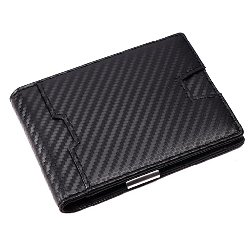 Mens Slim Leather Wallet with Money Clip RFID Blocking Bifold Credit Card Holder for Men with Gift Box (Carbon Black)4