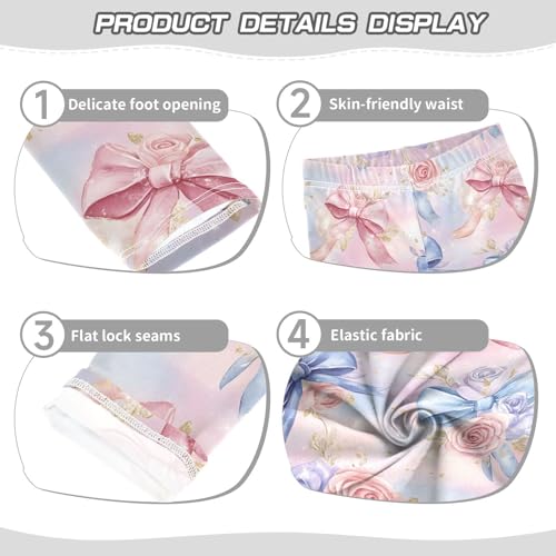 ALAZA Girls' Leggings Children's Yoga Pants Skinny Printed Dance Watercolor Bow Flower Comfortable 4T2