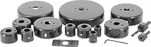 TOOLS AND HARDWARE 16 PC Hole Saw Set KIT with 12 Carbon Steel Cups for Cutting Accurate Holes in Wood Drywall Plastic PVC and Soft Materials