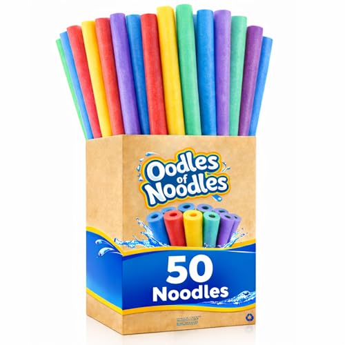 Image of Oodles of Noodles Deluxe Rainbow Swimming Pool Noodles Foam- Pack of 50 - Approx. 48 inch x 2.5 inch Multi-Purpose Foam Tubes, Pool Floats for Water Fun, Exercise, Crafts, Padding, Insulation & More