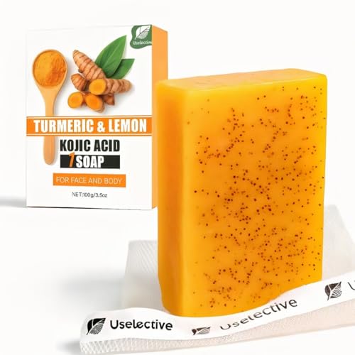 Uselective Kojic Acid & Turmeric Soap Bar for Dark Spot removal - Skin Lightening Soap with Vitamin C, Retinol, Shea Butter & Lemon Oil - for Face, Body, Underarms - SLS Free, for Oily & Dry Skin
