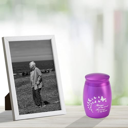 Image of Purple Small Cremation Urns for Human Ashes Keepsake, 2.67 Inches Mini Butterfly Urns for Human Ashes Adult Female /Women /Mom /Mother