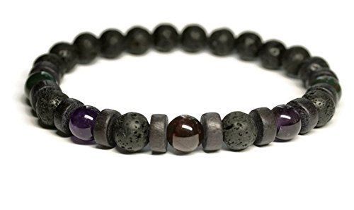 Unisex/Mens Aromatherapy Gemstone Bracelet for Health and Wellness/Anti Anxiety/Stress Relief/Lava stones/Garnet/Bloodstone/Amethyst