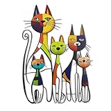 Lonxio Metal Cat Wall Art Decor - Colorful Mid Century Wall Sculpture for Cat Lovers, Perfect for Bathroom, Living Room, Kitchen, Office (Classic)