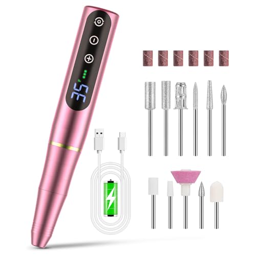 Nail Drill NAILGIRLS Rechargeable Cordless Nail Drill Machine, Portable Electric Nail Drill 35000RPM Professional Electric Nail File for Acrylic Gel Nails, Efile Manicure Pedicure Polishing, Pink