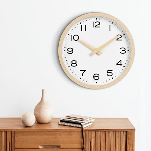 Image of AKCISOT Wall Clock,Boho Kitchen 10 Inch Wall Clocks Battery Operated Non Ticking,Silent Modern Clock Decorative for Bedroom,Office,Bathroom,Living Room,Home (Wood Grain)