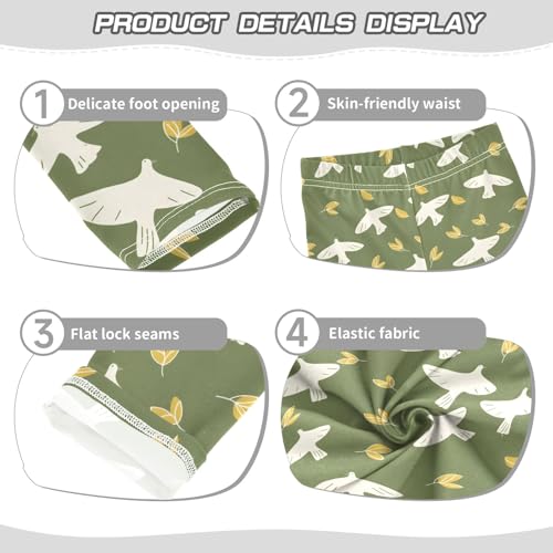 senya Girls Printed Leggings Yoga Pants Dark Green Background Bird Leaves Pattern for Kids in 4t to 10 Years, 4T3