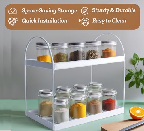 Image of Niyara Iron Metal Heavy Duty Stand 2-Tier multistorage /Multipurpose Standing Rack, Bathroom Countertop Storage Shelf Cosmetic Organizer Holder Kitchen Spice Rack, (Round White)