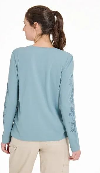 Life is Good. Women's Blossom Branches Long Sleeve Crusher-LITE Vee, Smoky Blue