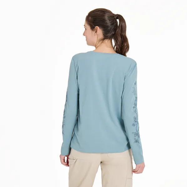 Life is Good. Women's Blossom Branches Long Sleeve Crusher-LITE Vee, Smoky Blue3