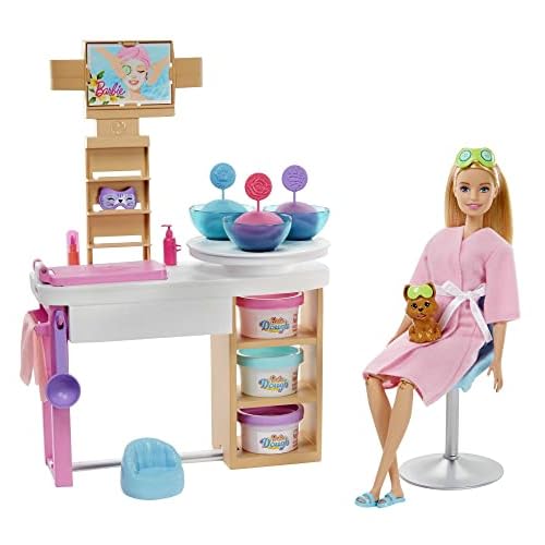 Barbie GJG57 - Wellness Fitness Puppe (rothaarig), mit Hündchen und 9 Zubehörteilen, Spielzeug ab 3 Jahren 2 Barbie GJR84 - Wellness Gesichtsmasken Spielset, Barbie-Puppe (blond), Hündchen, Spa-Station, Barbie-Knete, +10 Zubehörteilen, Spielzeug Geschenk für Kinder von 3 bis 7 Jahren