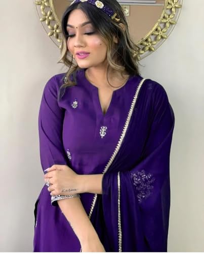 Image of Women Premium Collection Rayon Embroidered Straight Kurta Pant Dupatta Festive Ethnic Apparel Set