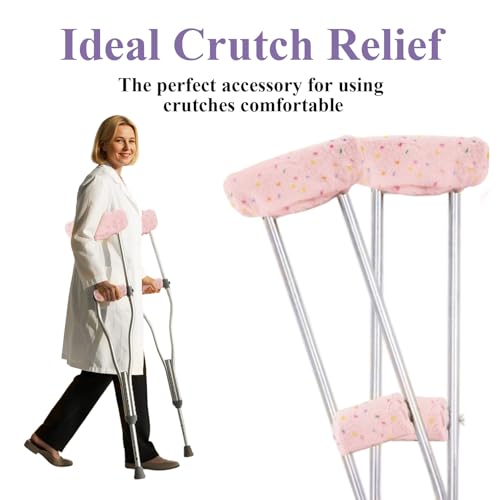 Soft Crutch Pads for Underarm & Hand Grips, 4-Pack Non-Slip Cushion Covers for Standard Adult/Youth Crutches, Machine Washable Padding for Pressure Relief, Pain Relief Walking Aid Accessories (Pink)