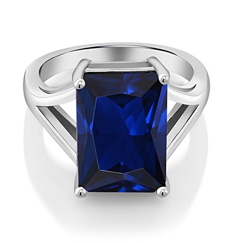 Gem Stone King 5-10 Cttw Gemstone Birthstone Solitaire Engagement Ring For Women | 925 Sterling Silver | 14X10MM Emerald Cut | Wedding Anniversary Promise Ring For Women | Available In Size 5-93