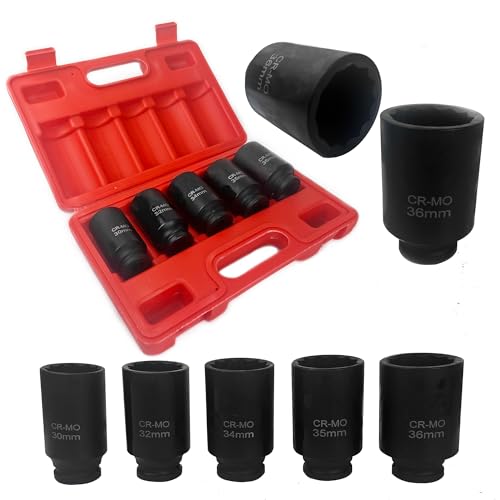 Brave Tools 12 Point Axle Hub Nut Deep Impact Socket Set - Premium Grade Chrome Molybdenum Steel Construction - Professional Grade Toolkit for Automotive and Machinery Maintenance