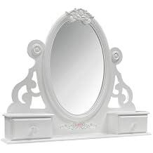 Acme Flora Contemporary Wooden Mirror with 2 Jewelry Drawers in White