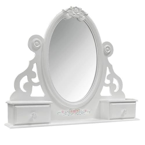 Acme Flora Contemporary Wooden Mirror with 2 Jewelry Drawers in White