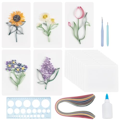 WEBEEDY 20 Sets Paper Quilling Kits for Beginners DIY Flowers Quilling Card Making Kits with 36 Colors Strips, 20 Cards, Paper Quilling Tools and Supplies Home Room Wall Art Decor Creative Gift