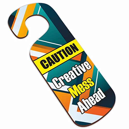 Image of CVANU Creative Mess Ahead (Caution) Wooden Door Sign Hanger Size(24cm x 8.5cm) cv81