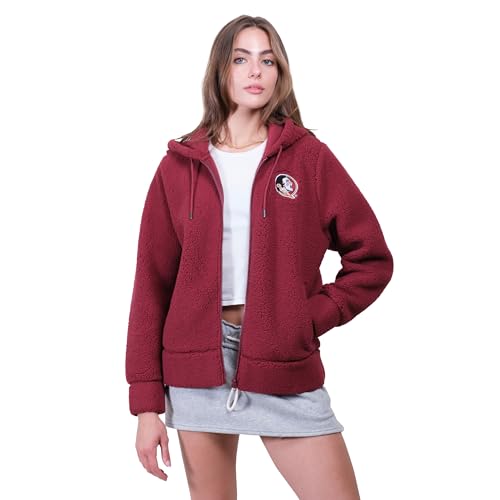 Ultra Game NCAA Official Women's Full Zip Sherpa Hoodie, Florida State University, Team Color, Large