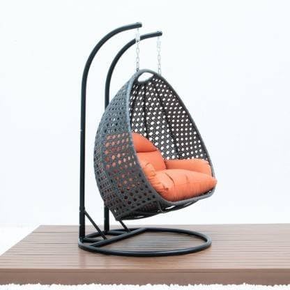 Image of Double Seater Hammock Swing Chair with Stand & Cushion | Heavy Duty Powder Coated Steel Frame | Outdoor Indoor Hanging Swing for Patio Balcony Garden Terrace Living Room (Black-Dark.Orange)