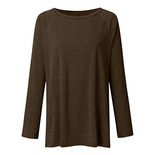 Aniywn Women's Plus Size Sweatshirt Tops Ladies Baggy Long Sleeve Thin Solid Pullover Blouse T Shirts(Brown,L4)