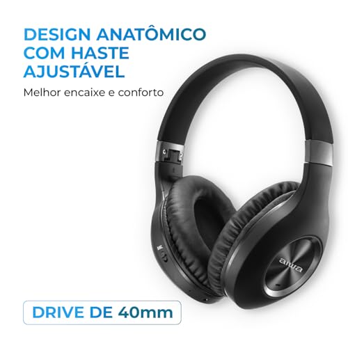 Aiwa Fone de Ouvido Headphone Bluetooth, ANC - Cancelamento de ruído, dobrável - AWS-HP-02-B glide