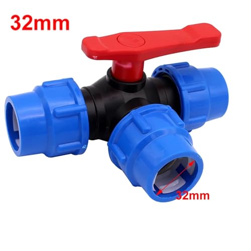 Válvula de bola de 3 vías DN25 para tubería PE: llave selectora de flujo de agua 20mm 4