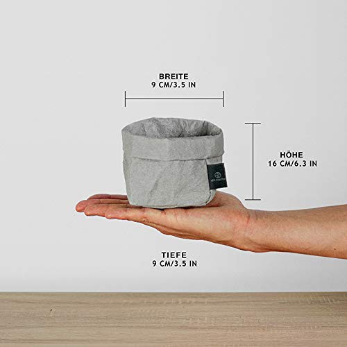 Designer Krempelkorb | Gr. S | Aufbewahrungskorb aus waschbarem Papier | Lederoptik | VEGAN | Deko-Box | Geschenkbox | Übertopf | 9cm x 9cm x16cm … (Grau) - Image 3
