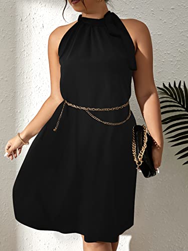 SCOMCHIC Plus Size Women's Halter Neck Sleeveless Midi Dress Summer Casual Loose Tank Top Beach Sundress3