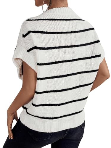 Image of GORGLITTER Women's Striped Short Sleeve Sweater Vest Crew Neck Fashion Trendy 2026 Knit Vest Top Old Money Clothes