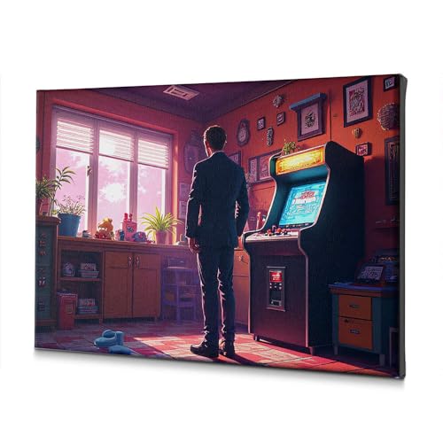 Impression sur toile pour salle de bain haut de gamme motif homme costumé et jeu d'arcade