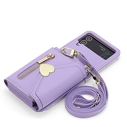Housse en cuir pour Samsung Galaxy Z Flip4 5G avec porte-carte violet