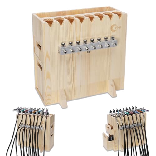 OPHIR Airbrush Holder Table Airbrush Stand with Airbrush 8 Way Hose Splitter Wooden Airbrush Holder Stand with 2 Drawers can Hold Up to 8 Siphon Feed Airbrush Gun for T-Shirt Helmet Body Painting