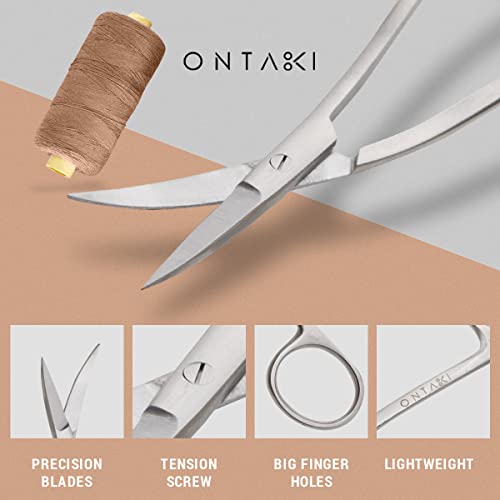 Ontaki Dual Bent Machine Embroidery Scissors 6.5" - Premium German Steel Applique Fabric Scissors Angled Handle And Curved Razor-Sharp Small Tip For Optimal Precision Stitches, Crafting, Sewing-Silver #TOP3