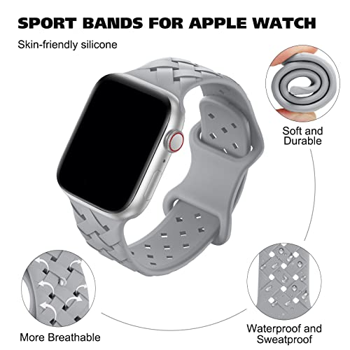 Image of Silicone Braided Weave Bands Compatible with Apple Watch 38mm 40mm 41mm 42mm 44mm 46mm 45mm 49mm, Replacement Sport Breathable Strap for iWatch Series 11 /10 /9 /8 /7 /6 /5 /4 /3 /2 /1 Ultra SE Women Men, Gray