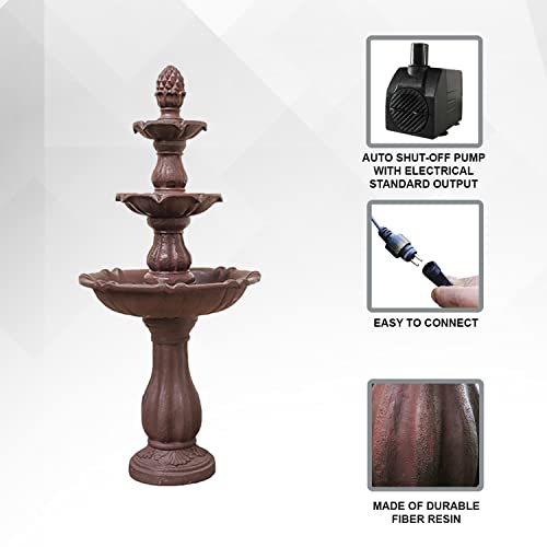 Xbrand FT973615 3-Tier Freestanding Waterfall Fountain W/Pump & Pineapple Top, 51 Inch Tall, Brown, Large Outdoor Garden Fountain thumb #3