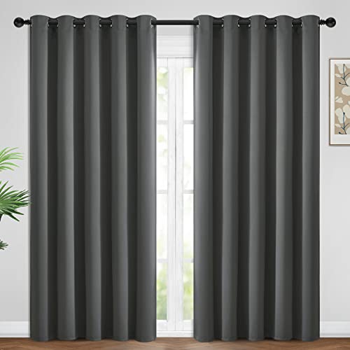 Yakamok Blackout Curtains Room Darkening Thermal Insulated Window Panels,Solid Grommet Top Drapes for Bedroom/Living Room(62Wx96L, Dark Grey, 2 Panels)