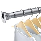 Ruiony Closet Rods for Hanging Clothes, 17 to 39 Inches No-Cut Stepless Adjustable Closet Rod, 1.3 Inches Expandable Metal Heavy Duty Closet Hanging Rod for Closet Wardrobe Bathroom Laundry RV, Silver