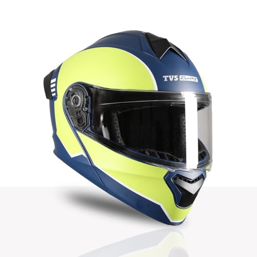 Image of TVS Racing SuperPose Smoked Dual Visor Flip Up Modular Helmet for Men and Women, ISI DOT Certified, ABS Shell, Quick Release Visor, Lightweight, Ventilated, Open Face to Full Face