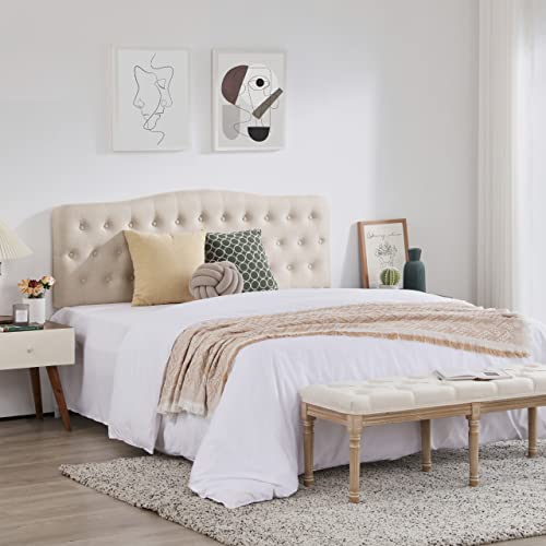 Iroomy Upholstered Queen Headboard, Button Diamond Tufted Headboard With Adjustable Height And Solid Wood Leg, Linen Fabric Padded Headboard For Queen Size Bed, Mordern Head Board, Beige #TOP2