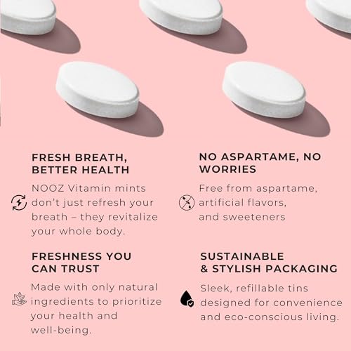 Image of NOOZ Vitamin Mints - Immunity & Vitality - Tangerine & Lemon Flavor | Sugar-Free, Vitality-Boosting Supplements for Fatigue Reduction & Wellness - Non-GMO, 150 Mints Refill Bag