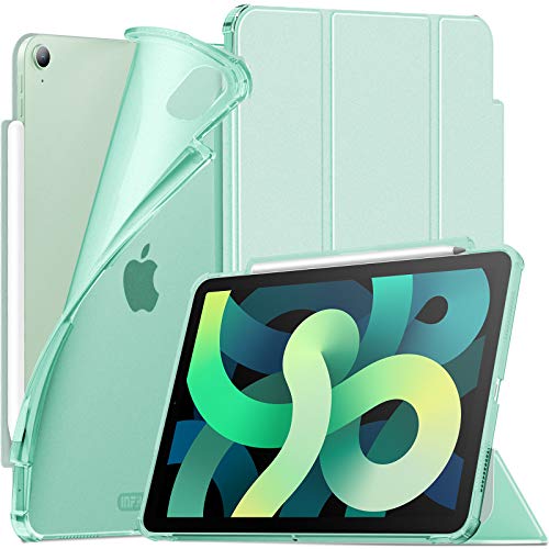 INFILAND Case Fit iPad Air 4e Generatie 2020 Nieuwe iPad 10.9, [TPU Shockproof Stand] [Auto Sleep/Wake Cover] [Matte TTranslucent Soft Case] [Potlood Houder] [Meerdere Kijkmodi], Mint Groen