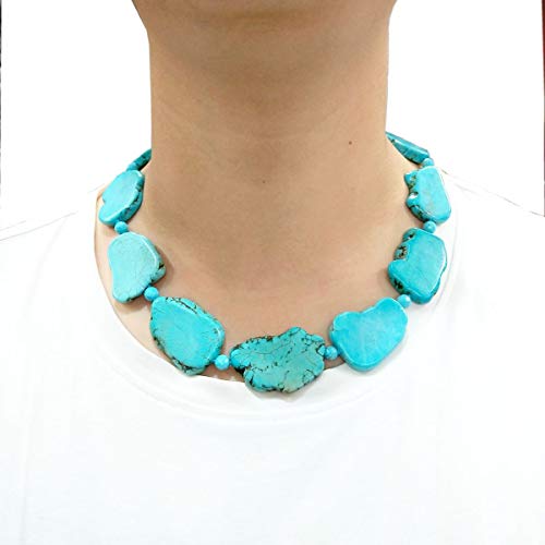 none Lii Ji 19" Big Irregular Shape Blue Simulated Turquoise Howlite Statement Necklace4