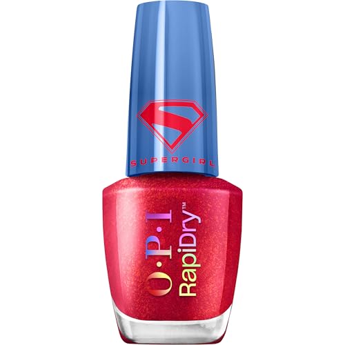 OPI RapiDry Battle Red-y | Opaque Bright Warm Red Shimmer Chip Resistant Nail Polish x Supergirl Collection